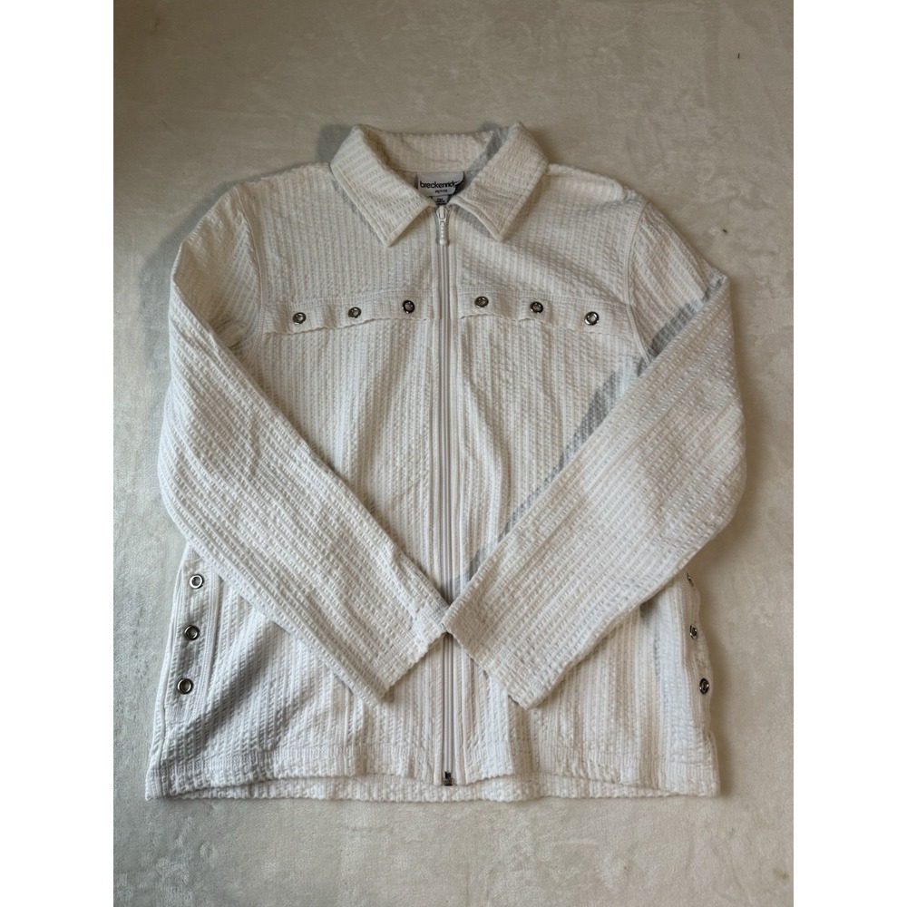 Breckenridge White Full Zip Textured Women's Jacket Petite Medium Pockets Zip
